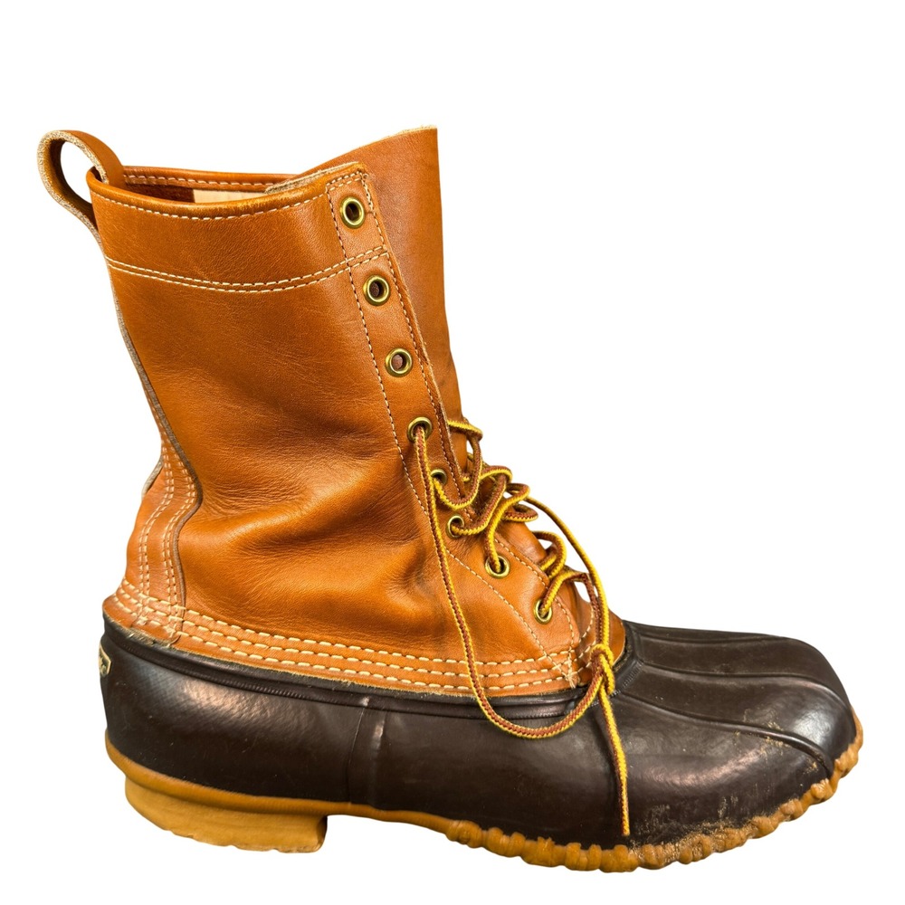 LL Bean Boots 8 Inch Duck Boots Tan Brown Leather Rubber Waterproof Mens 10